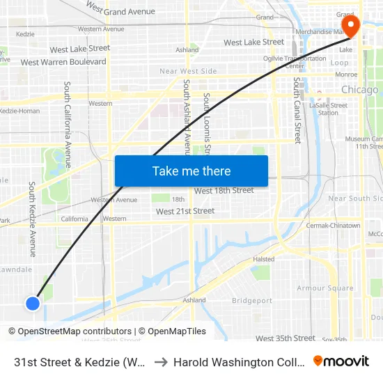 31st Street & Kedzie (West) to Harold Washington College map