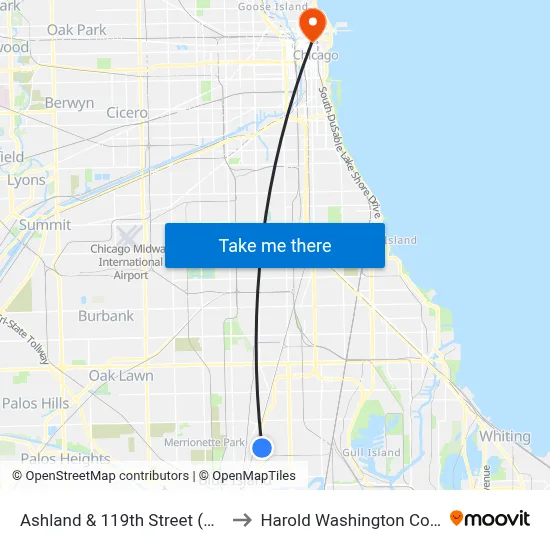 Ashland & 119th Street (North) to Harold Washington College map