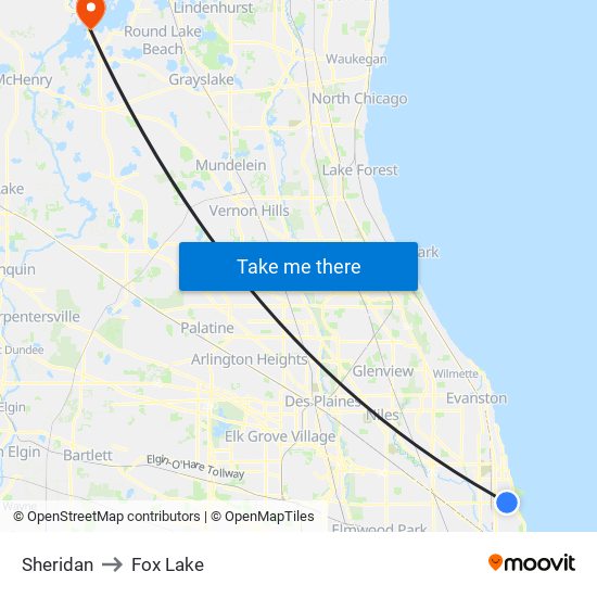 Sheridan to Fox Lake map