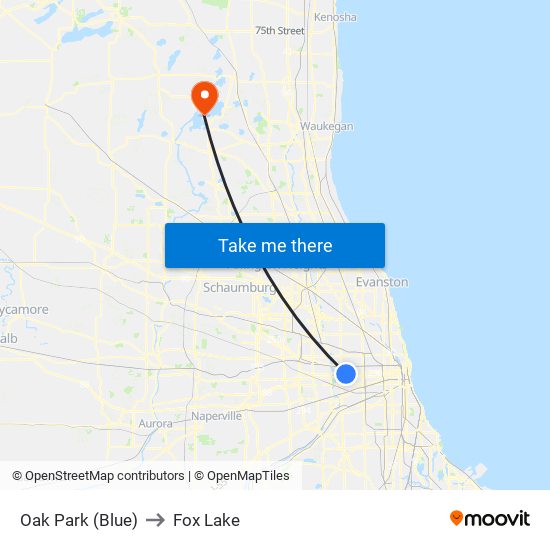 Oak Park (Blue) to Fox Lake map