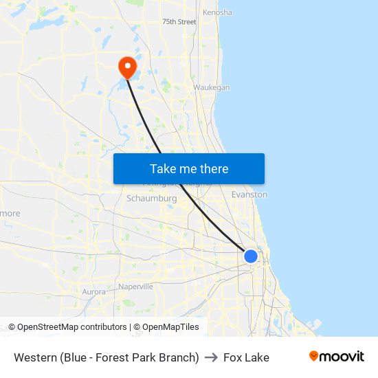Western (Blue - Forest Park Branch) to Fox Lake map