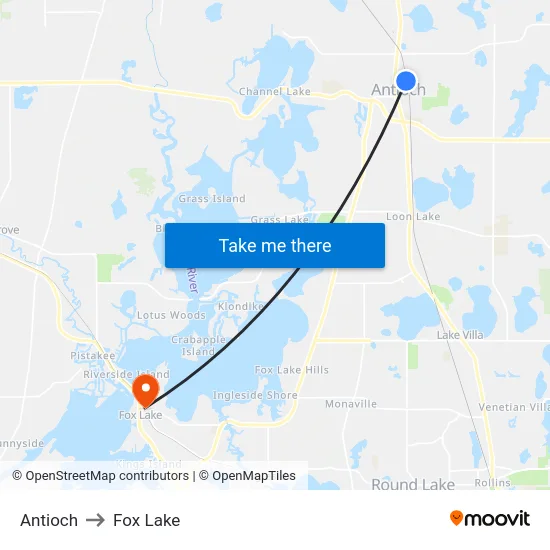 Antioch to Fox Lake map