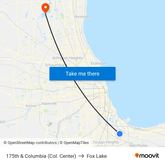 175th & Columbia (Col. Center) to Fox Lake map