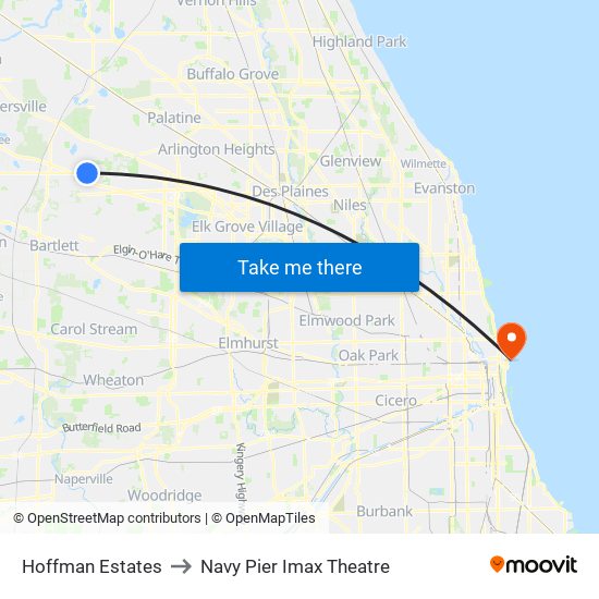 Hoffman Estates to Navy Pier Imax Theatre map