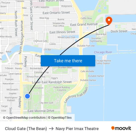 Cloud Gate (The Bean) to Navy Pier Imax Theatre map