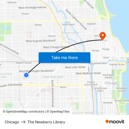 Chicago to The Newberry Library map