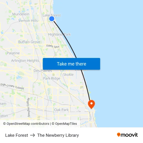 Lake Forest to The Newberry Library map
