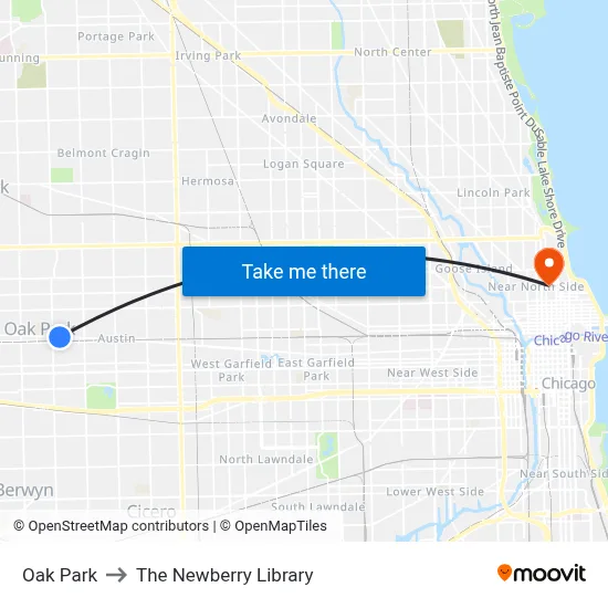 Oak Park to The Newberry Library map