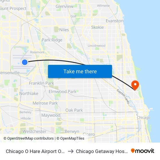 Chicago O Hare Airport ORD to Chicago Getaway Hostel map