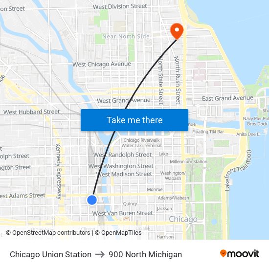 Chicago Union Station to 900 North Michigan map
