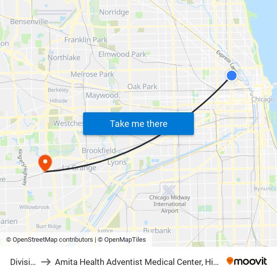 Division to Amita Health Adventist Medical Center, Hinsdale map