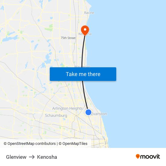 Glenview to Kenosha map