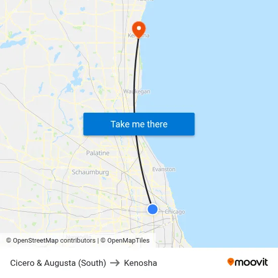 Cicero & Augusta (South) to Kenosha map