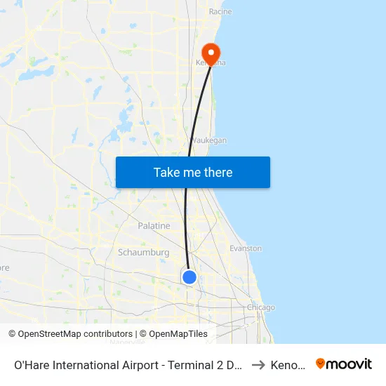 O'Hare International Airport - Terminal 2 Departures to Kenosha map