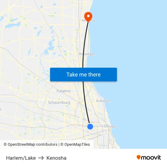 Harlem/Lake to Kenosha map