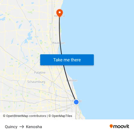 Quincy to Kenosha map
