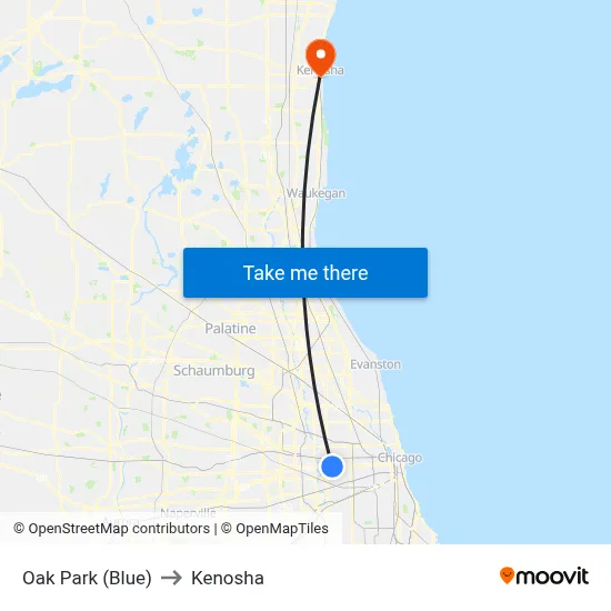Oak Park (Blue) to Kenosha map