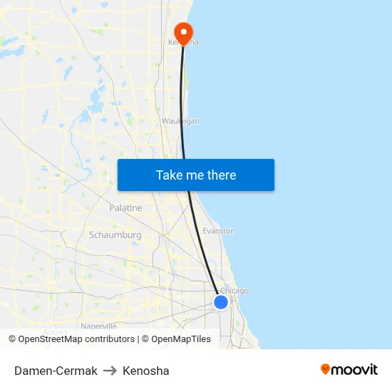 Damen-Cermak to Kenosha map