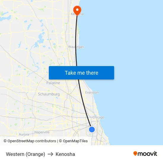 Western (Orange) to Kenosha map