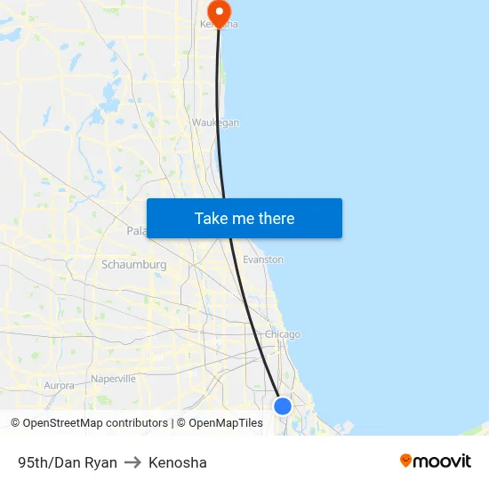 95th/Dan Ryan to Kenosha map