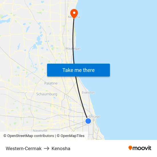 Western-Cermak to Kenosha map