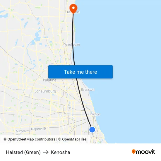 Halsted (Green) to Kenosha map