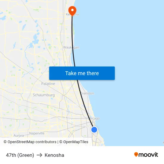 47th (Green) to Kenosha map