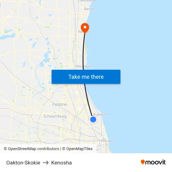 Oakton-Skokie to Kenosha map