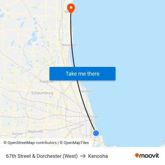 67th Street & Dorchester (West) to Kenosha map