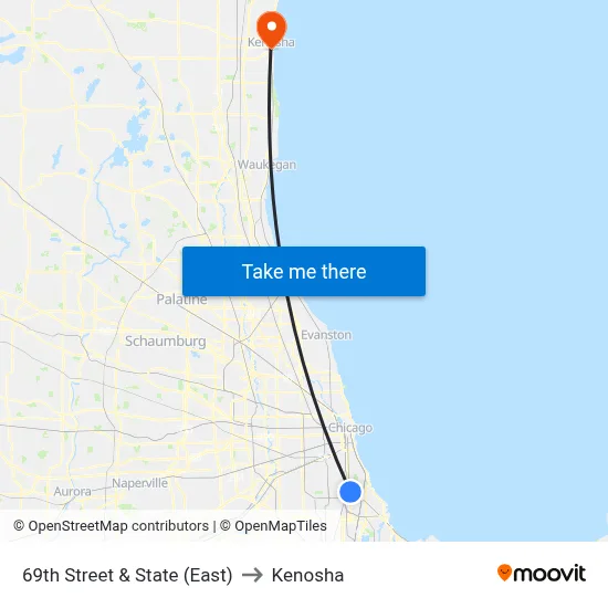 69th Street & State (East) to Kenosha map