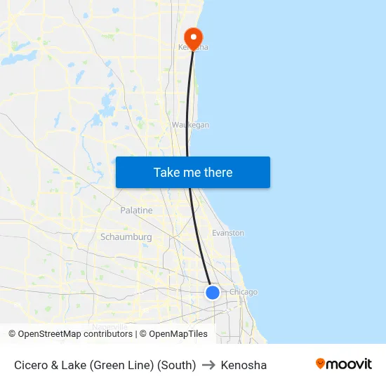 Cicero & Lake (Green Line) (South) to Kenosha map