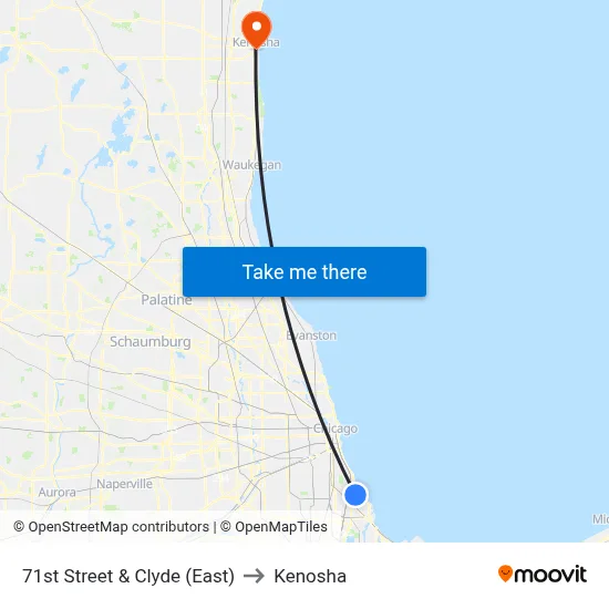 71st Street & Clyde (East) to Kenosha map