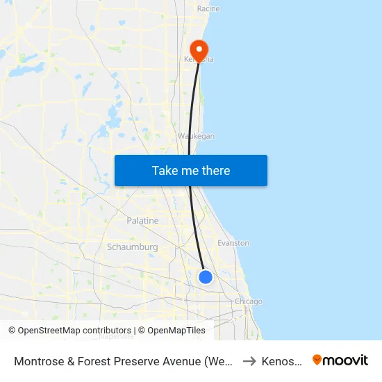 Montrose & Forest Preserve Avenue (West) to Kenosha map