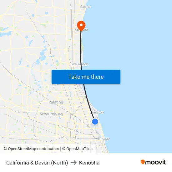 California & Devon (North) to Kenosha map