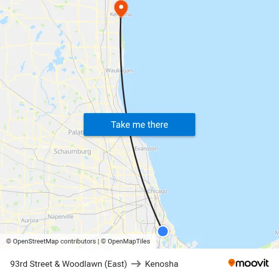 93rd Street & Woodlawn (East) to Kenosha map