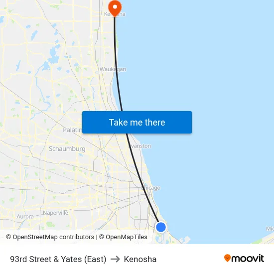 93rd Street & Yates (East) to Kenosha map