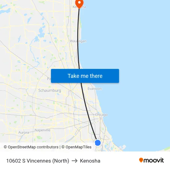 10602 S Vincennes (North) to Kenosha map
