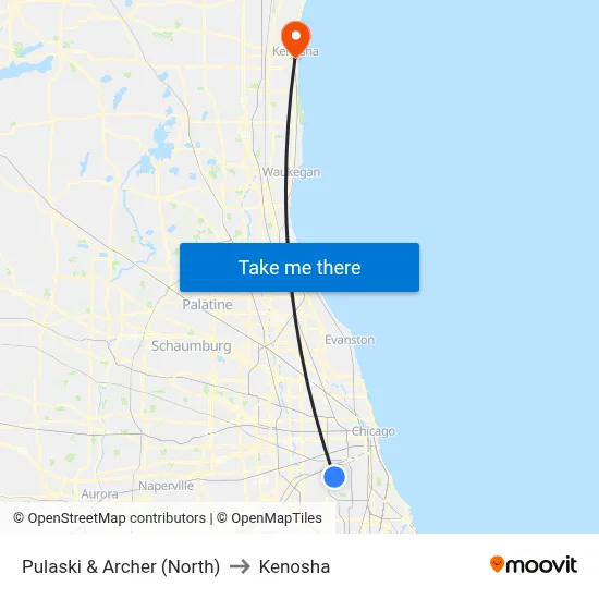 Pulaski & Archer (North) to Kenosha map