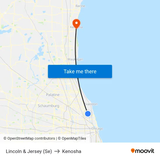Lincoln & Jersey (Se) to Kenosha map