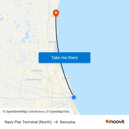 Navy Pier Terminal (North) to Kenosha map