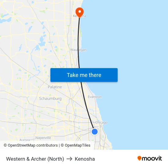Western & Archer (North) to Kenosha map
