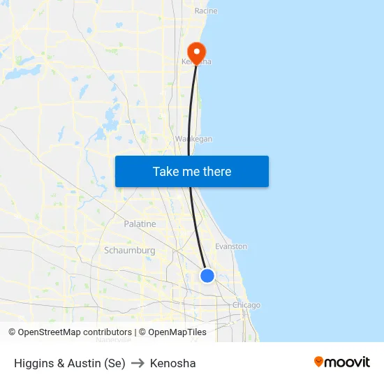Higgins & Austin (Se) to Kenosha map