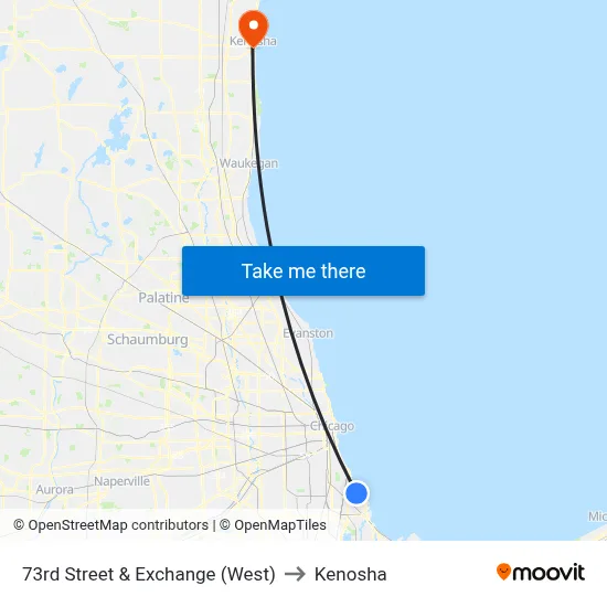 73rd Street & Exchange (West) to Kenosha map