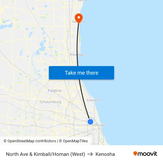 North Ave & Kimball/Homan (West) to Kenosha map