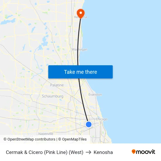 Cermak & Cicero (Pink Line) (West) to Kenosha map