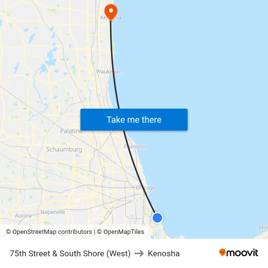 75th Street & South Shore (West) to Kenosha map