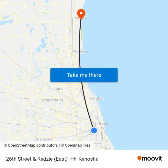 26th Street & Kedzie (East) to Kenosha map