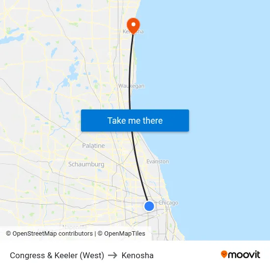 Congress & Keeler (West) to Kenosha map