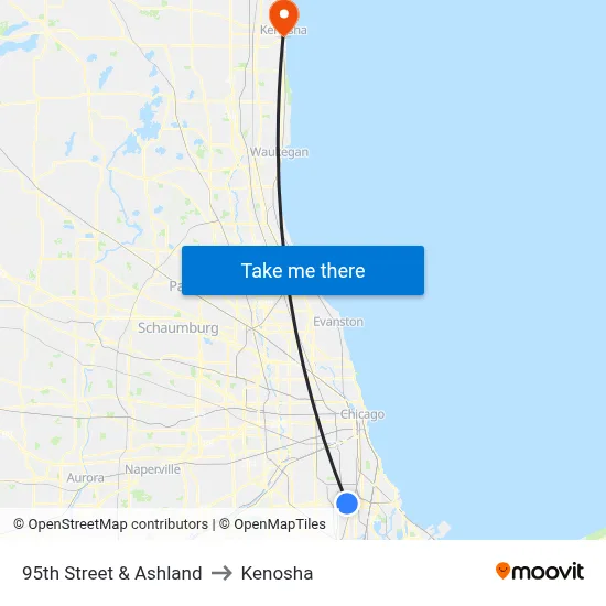 95th Street & Ashland to Kenosha map