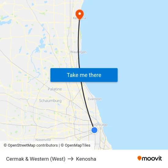 Cermak & Western (West) to Kenosha map